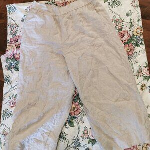 Lou & Grey Loft Wide Leg 100% Linen Pants Kaki Pull on Flowy Size Large 0439